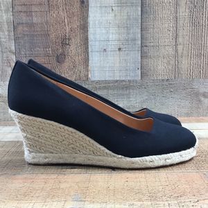 J. Crew Black Cream Espadrille Wedge Shoes Womens 10.5 Slip On